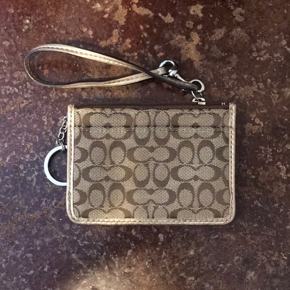 Coach Keyring Wallet ID Holder Gold Brown